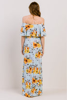 Blue Floral Off Shoulder Maternity Maxi Dress