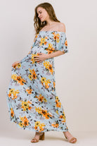 Blue Floral Off Shoulder Maternity Maxi Dress
