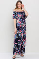 Navy Floral Ruffle Off Shoulder Maxi Maternity Dress