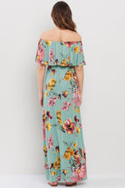 Mint Floral Ruffle Off Shoulder Maxi Maternity Dress