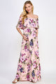 Pink Ruffle Off The Shoulder Maxi Maternity Dress