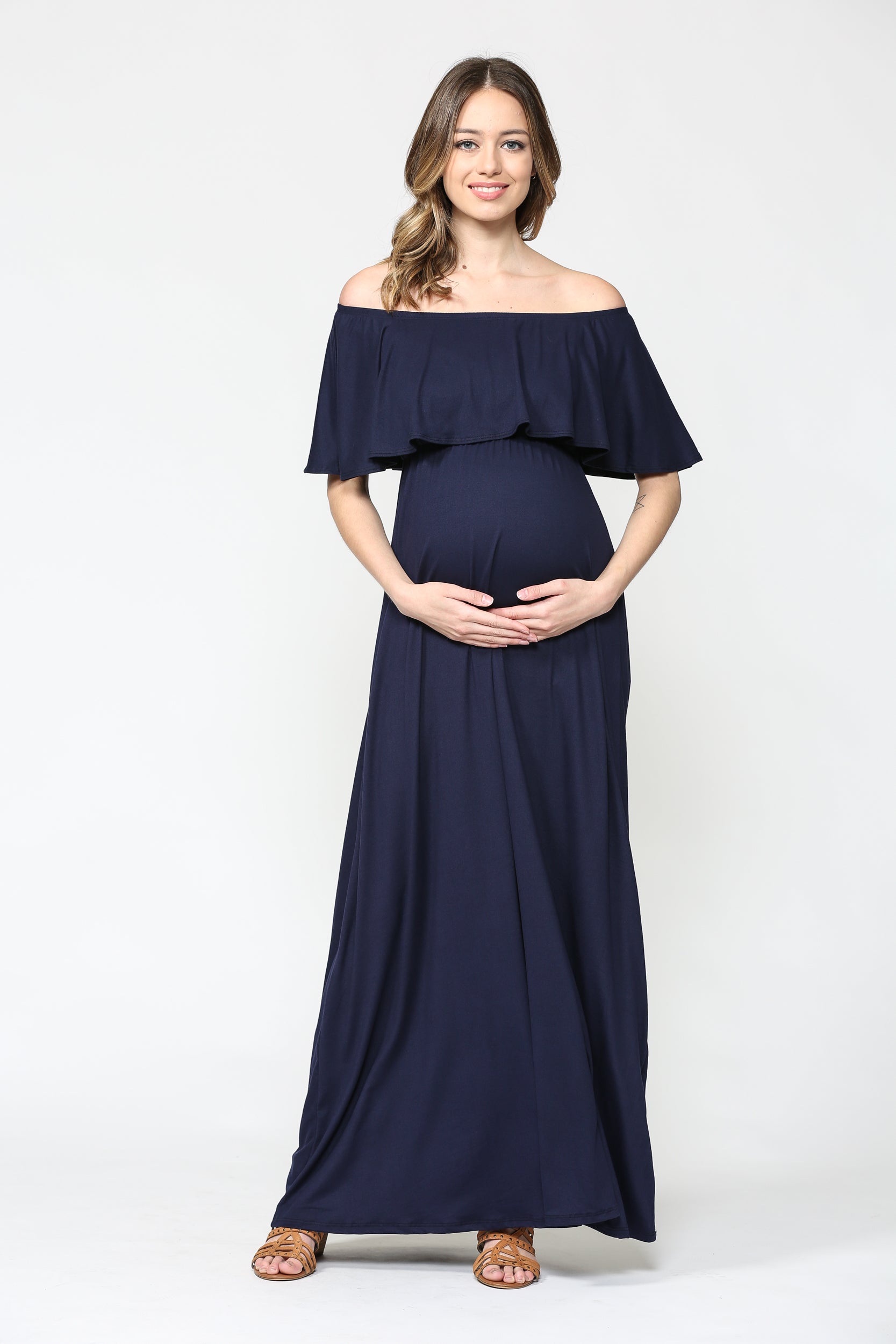 green emerald velvet dress Burgundy Off Shoulder Fitted Maternity Midi Dress – The Prissy Pelican main image 1