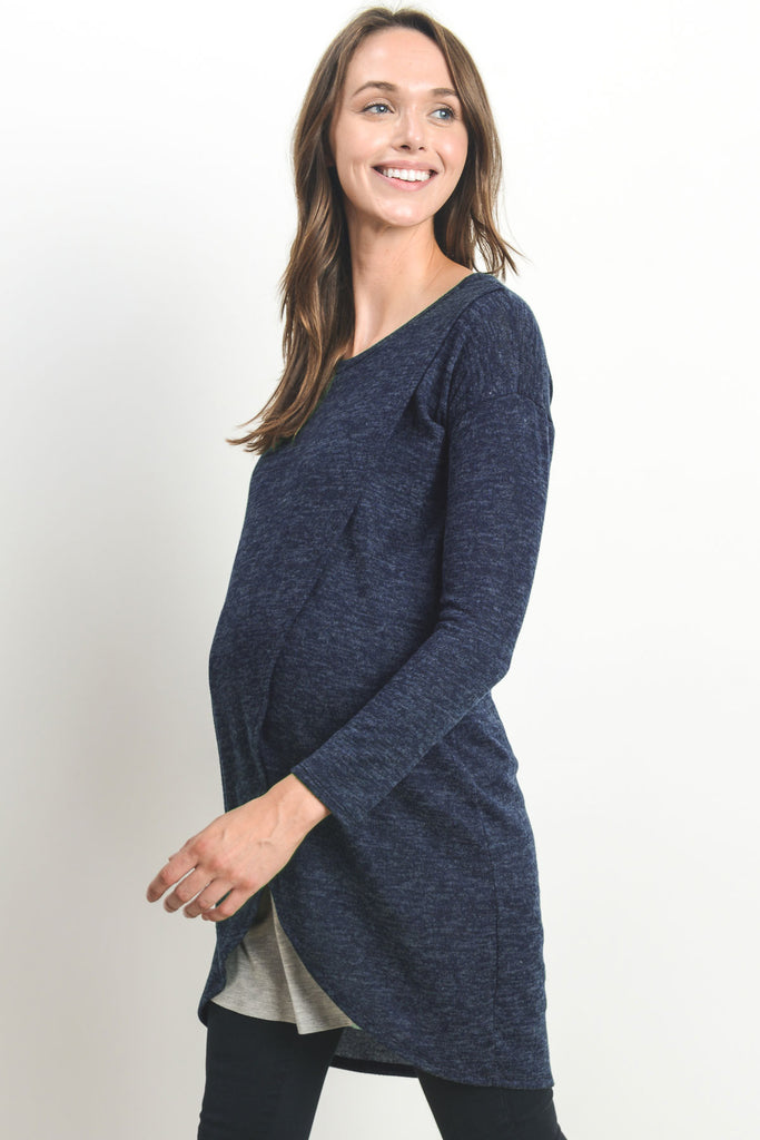 Navy/Grey Long Sleeve Maternity & Nursing Sweater Tunic