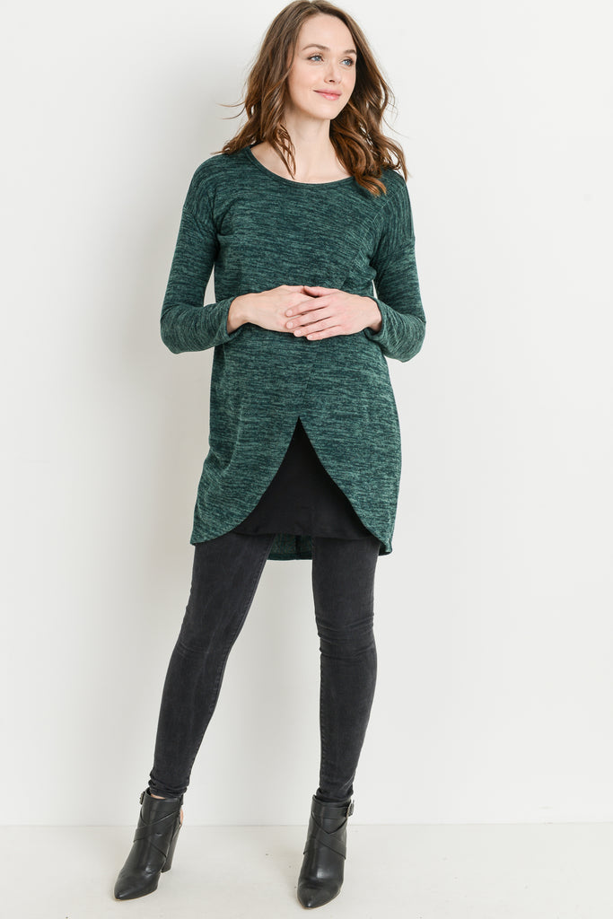 Green/Black Long Sleeve Maternity & Nursing Sweater Tunic