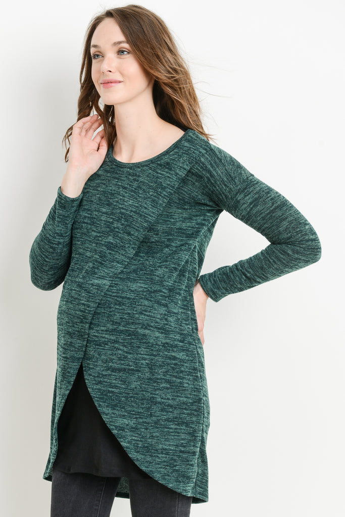Green/Black Long Sleeve Maternity & Nursing Sweater Tunic