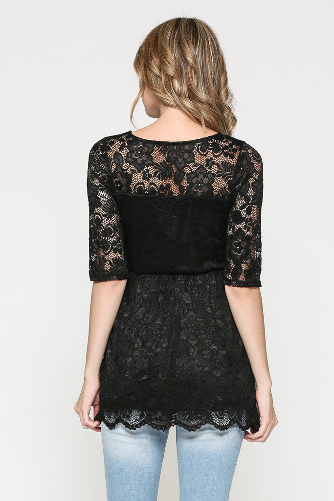 Black Lace Draped Empire Waist Maternity Top