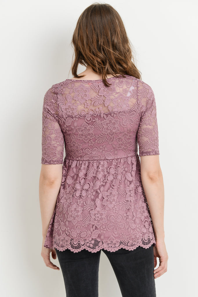 Mauve Lace Draped Empire Waist Maternity Top