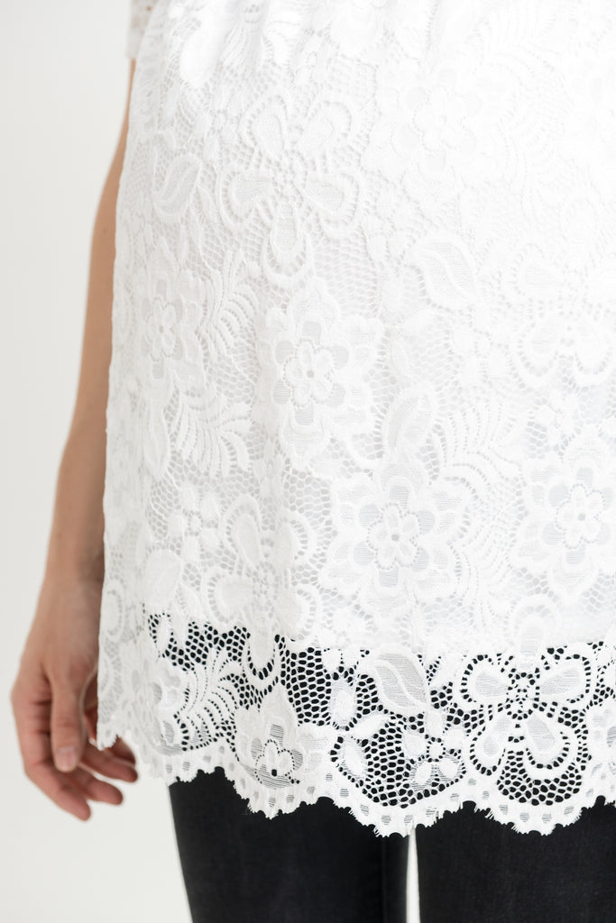 White Lace Draped Empire Waist Maternity Top