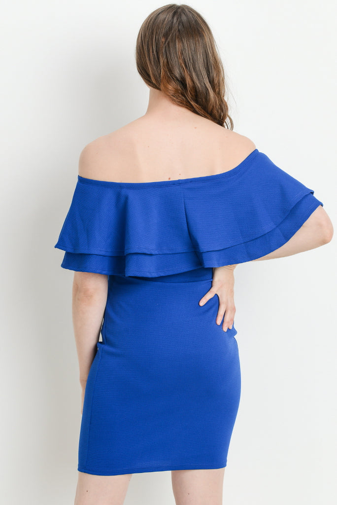 Royal Blue Double Ruffle Off Shoulder Maternity Dress