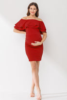 Red Double Ruffle Off Shoulder Maternity Dress