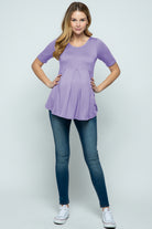 Lavender Solid Front Pleat Peplum Maternity Top