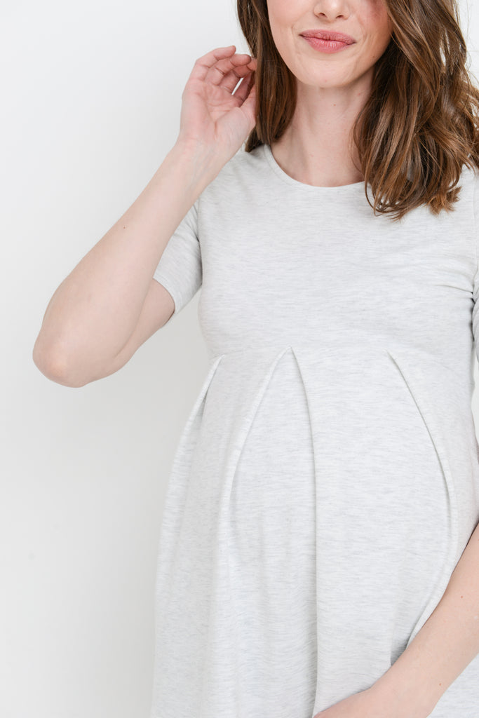 Light Grey Front Pleat Peplum Maternity Top