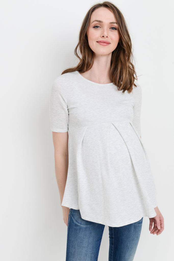 Light Grey Front Pleat Peplum Maternity Top