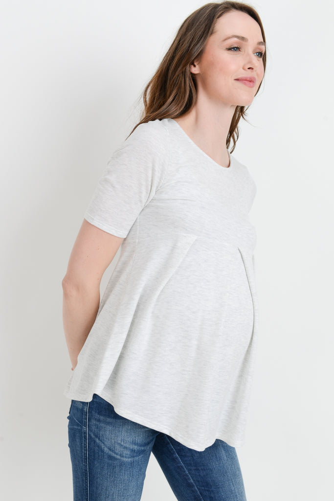 Light Grey Front Pleat Peplum Maternity Top