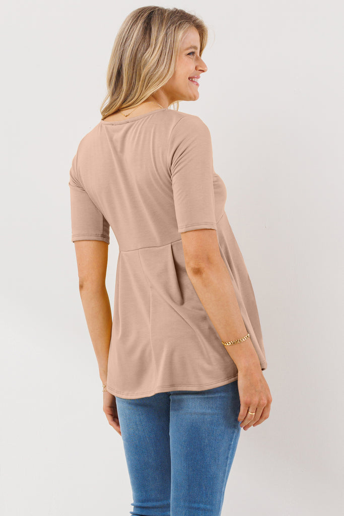 Mocha Front Pleat Peplum Maternity Top