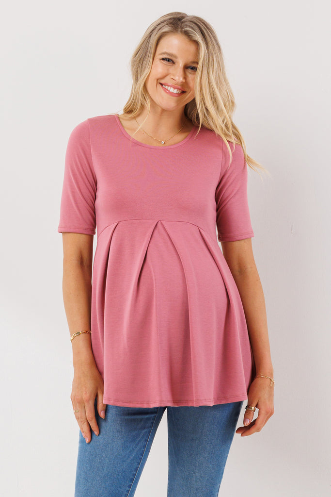 Dark Rose Front Pleat Peplum Maternity Top