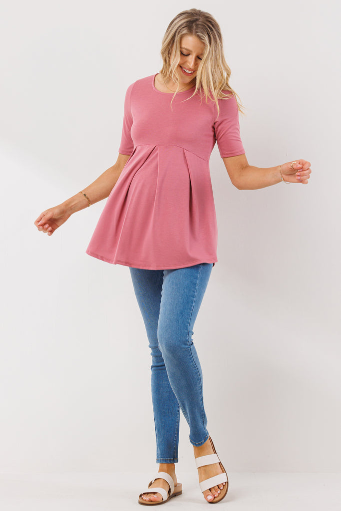 Dark Rose Front Pleat Peplum Maternity Top