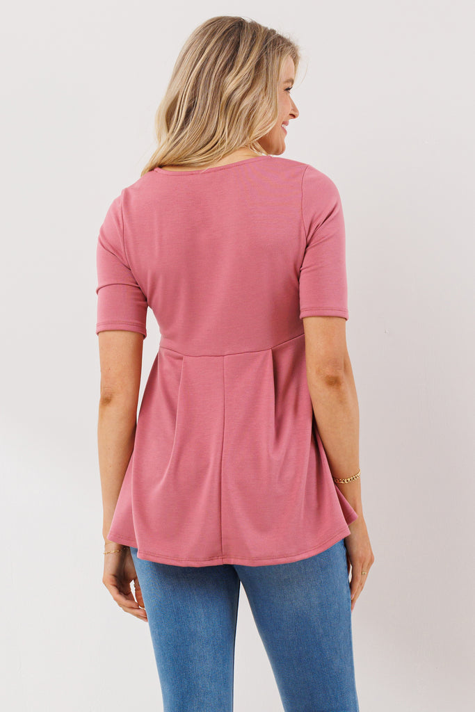 Dark Rose Front Pleat Peplum Maternity Top