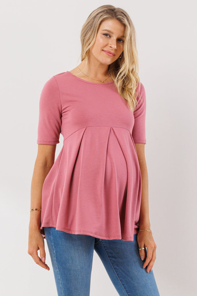 Dark Rose Front Pleat Peplum Maternity Top