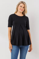 Black Solid Front Pleat Peplum Maternity Top