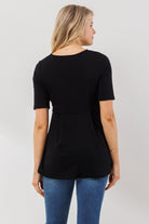 Black Solid Front Pleat Peplum Maternity Top