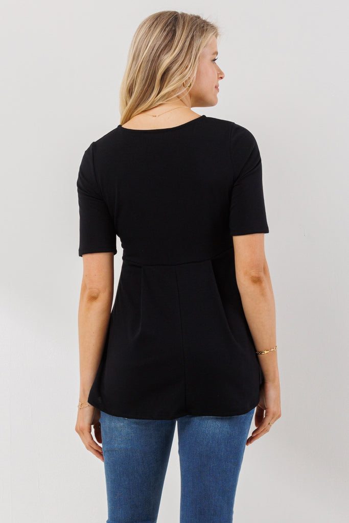 Black Solid Front Pleat Peplum Maternity Top