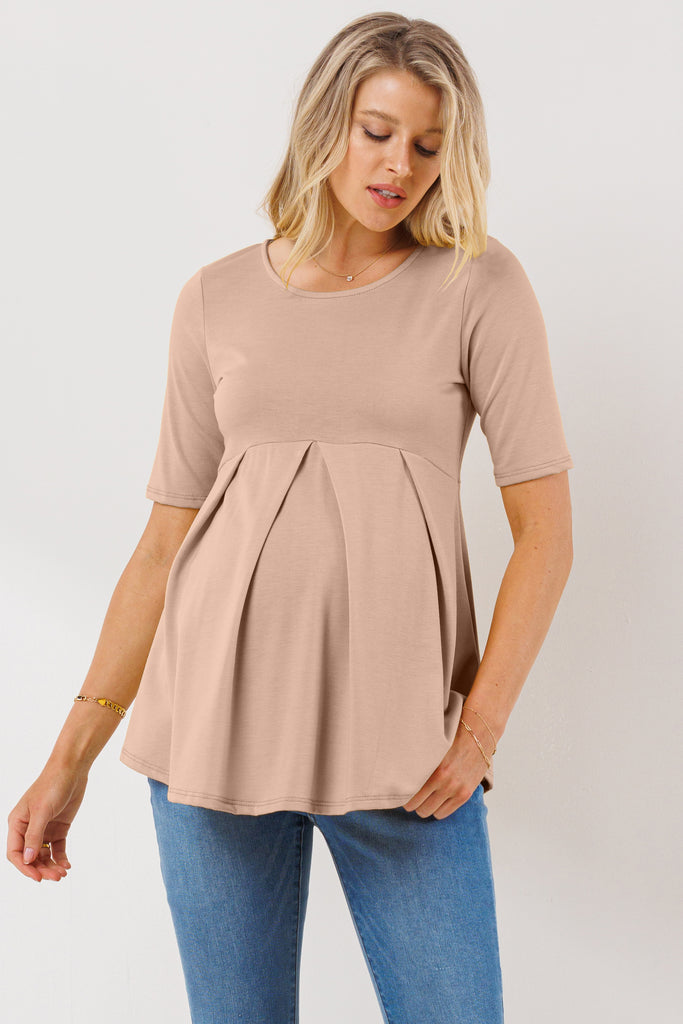 Mocha Front Pleat Peplum Maternity Top