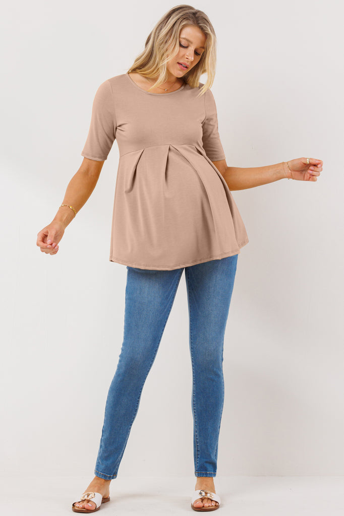 Mocha Front Pleat Peplum Maternity Top