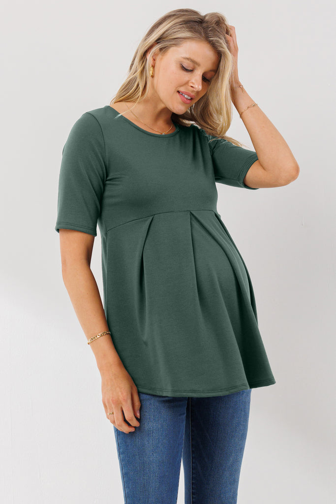 Hunter Green Front Pleat Peplum Maternity Top