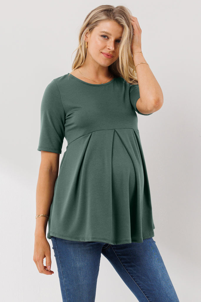 Hunter Green Front Pleat Peplum Maternity Top