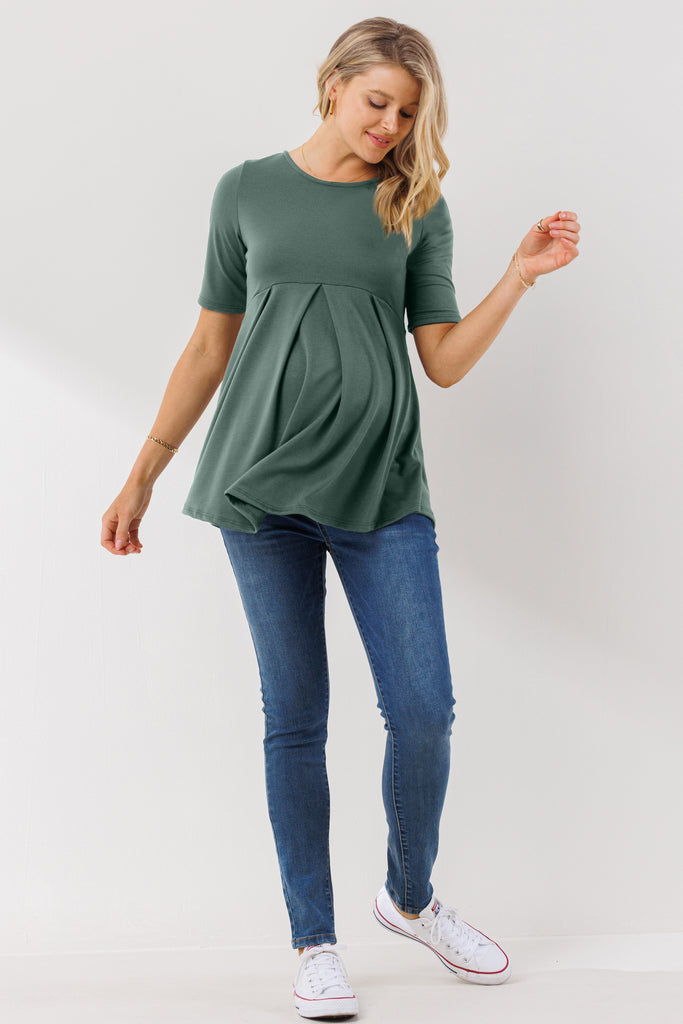 Hunter Green Front Pleat Peplum Maternity Top