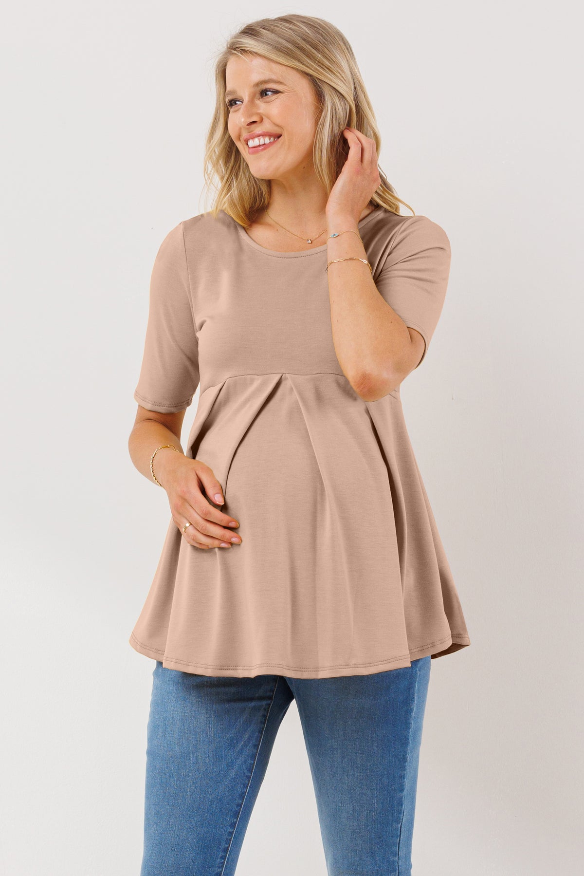 Mocha Front Pleat Peplum Maternity Top