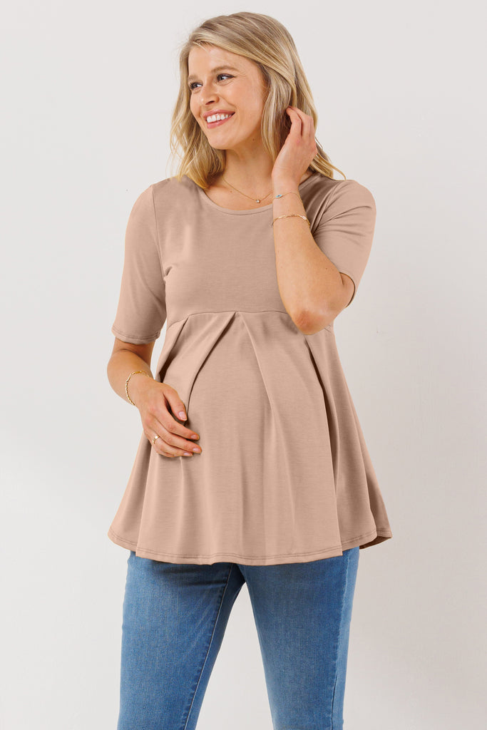 Mocha Front Pleat Peplum Maternity Top