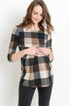 Brown Plaid Front Pleated Maternity Top