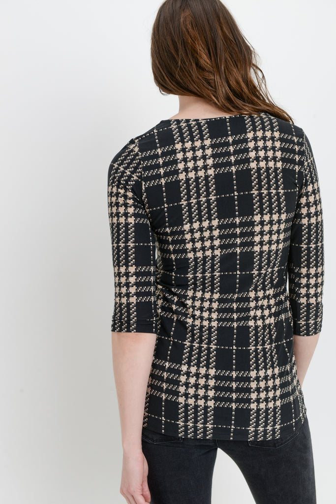 Black/Taupe Plaid Front Pleated Maternity Top