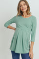 Sage Front Pleat Round Neck Maternity Top