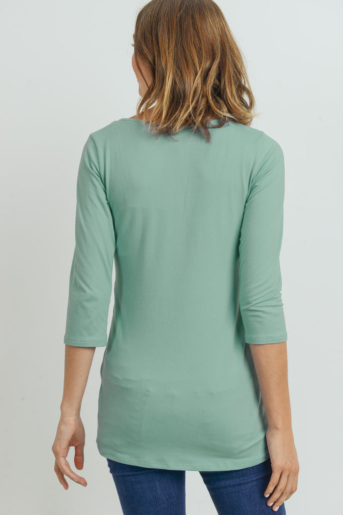 Sage Front Pleat Round Neck Maternity Top