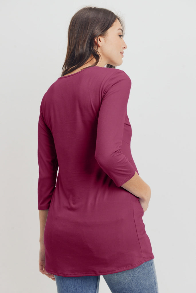 Magenta Front Pleat Round Neck Maternity Top