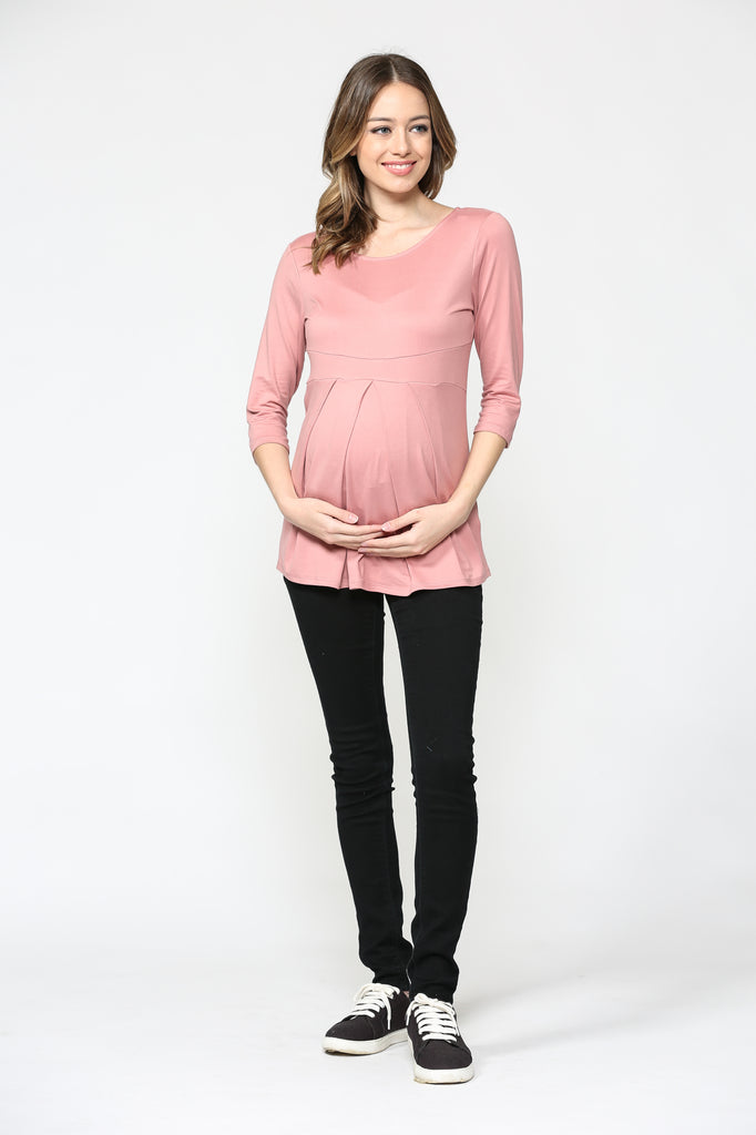 Mauve Front Pleat Round Neck Maternity Top