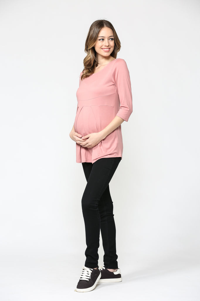 Mauve Front Pleat Round Neck Maternity Top