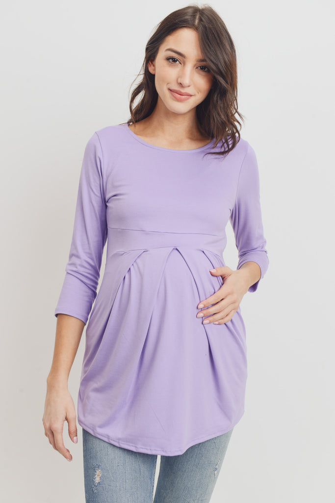 Lilac Front Pleat Round Neck Maternity Top