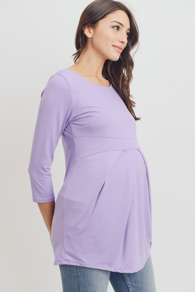 Lilac Front Pleat Round Neck Maternity Top