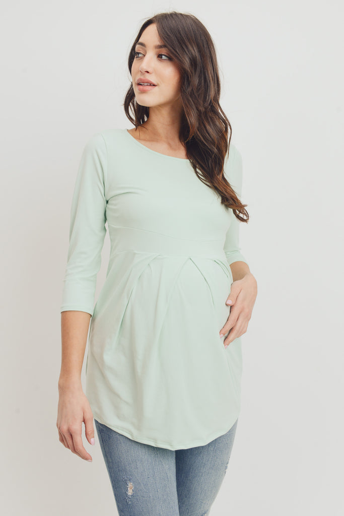 Mint Front Pleat Round Neck Maternity Top