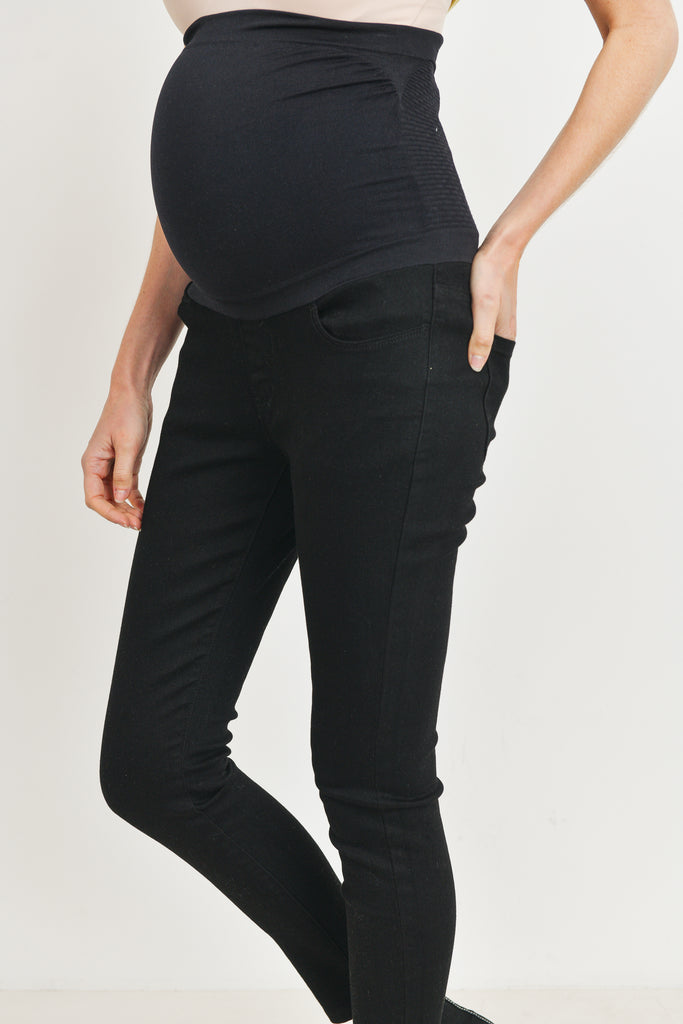 Black Women's Maternity Jeans Over The Belly Stretch Pants