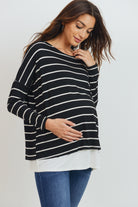 Black/Ivory Stripe Long Sleeve Double Layer Nursing/Maternity Top