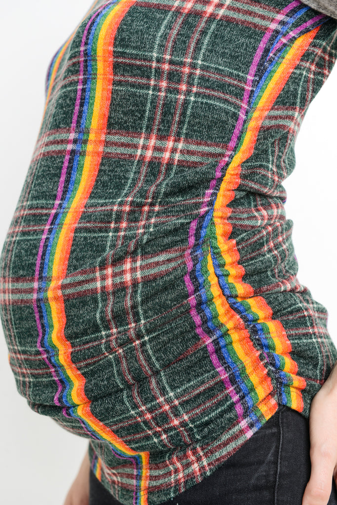 Green Plaid Raglan Sweater Knit Maternity Top