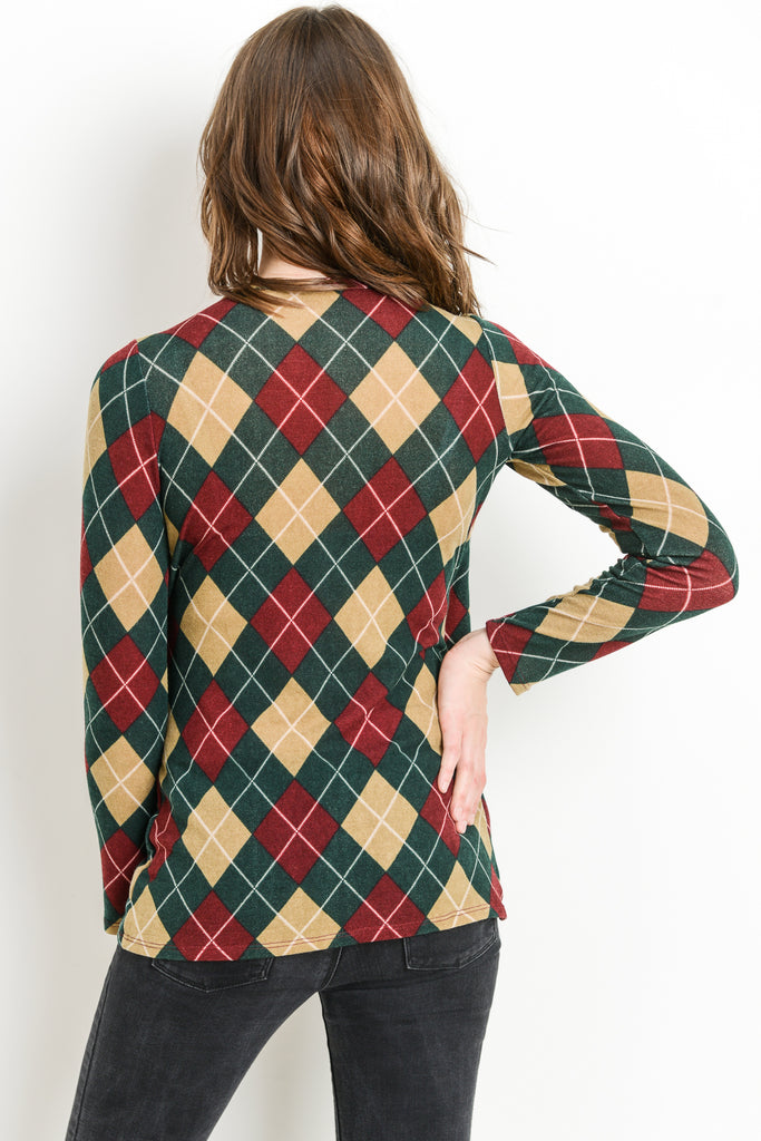 Burgundy Plaid Overlap Sweater Knit Maternity & Nursing Top