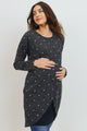 Charcoal Polka Dot Sweater Knit Maternity/Nursing Dress
