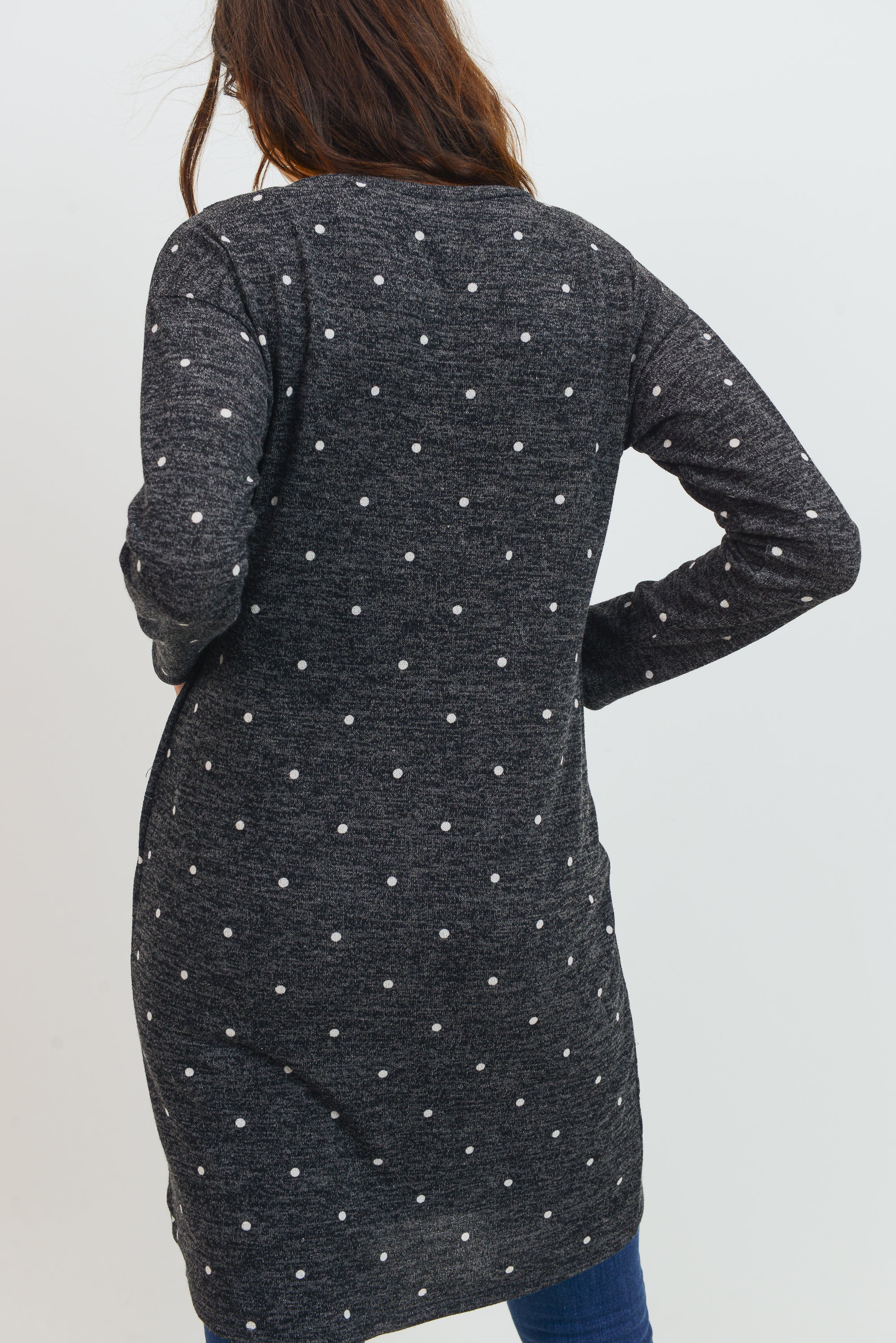 Charcoal Polka Dot Sweater Knit Maternity/Nursing Dress