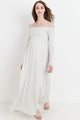 Light Grey Off Shoulder Long Sleeve Maternity Maxi Dress